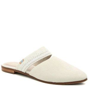 NEW TOMS Women Jutti Mule Ivory Metallic Embroidered Geometric Trim Cutout Strap